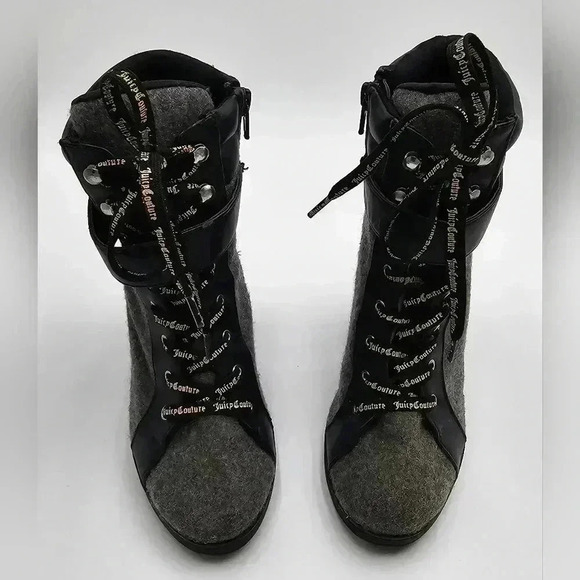 Juicy Couture Shoes - Juicy Couture Womens Size 6.5 Lace Up Grey Wool Heeled Boots
